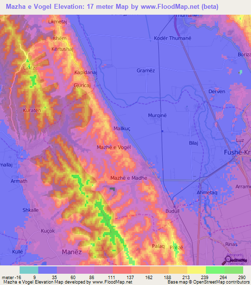 Mazha e Vogel,Albania Elevation Map