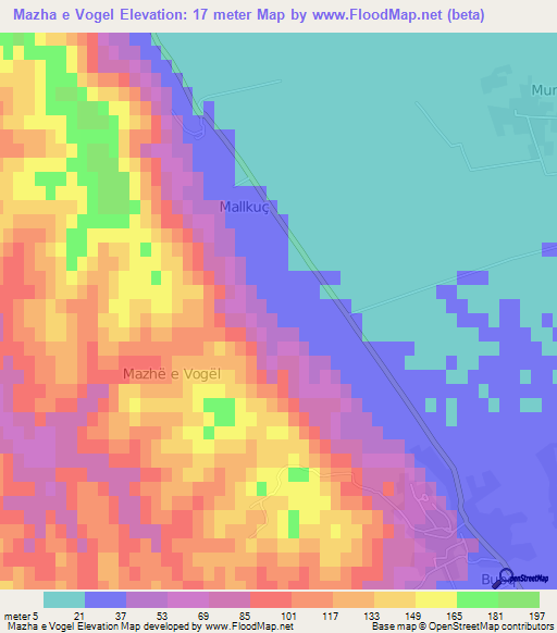 Mazha e Vogel,Albania Elevation Map