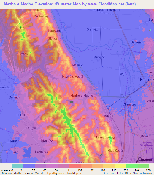 Mazha e Madhe,Albania Elevation Map