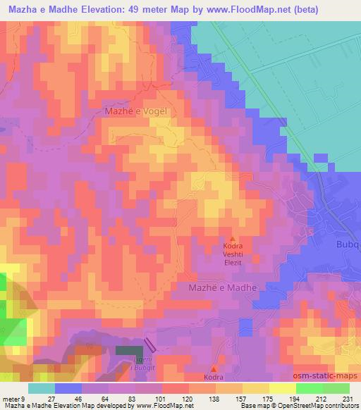 Mazha e Madhe,Albania Elevation Map