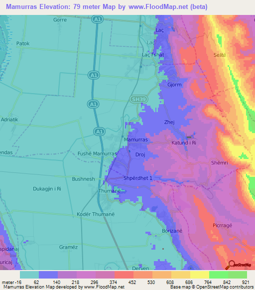 Mamurras,Albania Elevation Map