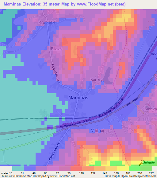 Maminas,Albania Elevation Map