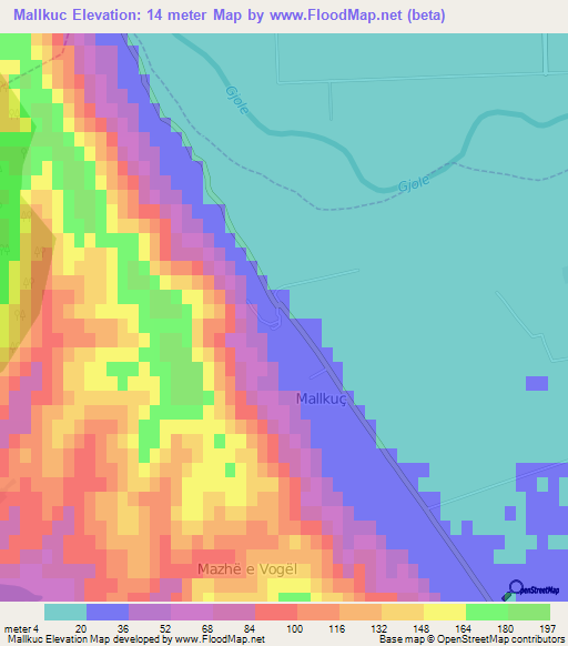 Mallkuc,Albania Elevation Map