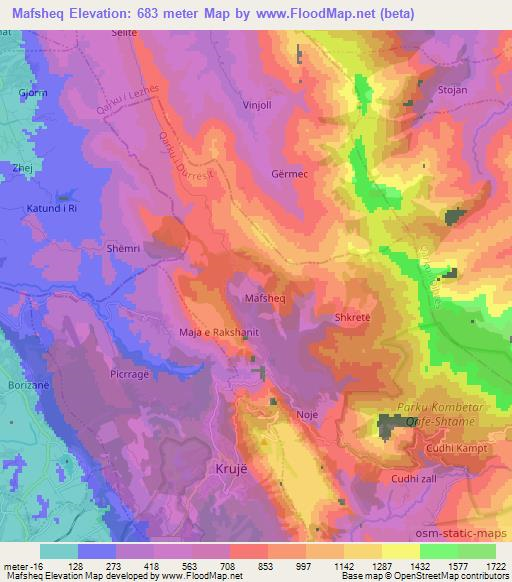 Mafsheq,Albania Elevation Map