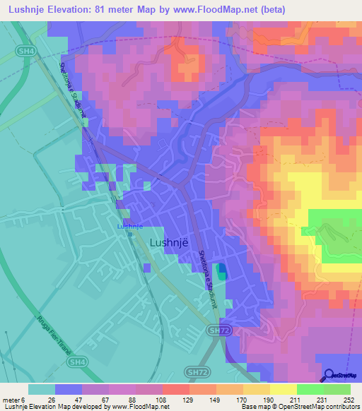 Lushnje,Albania Elevation Map