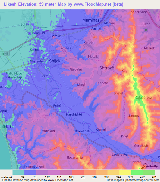 Likesh,Albania Elevation Map