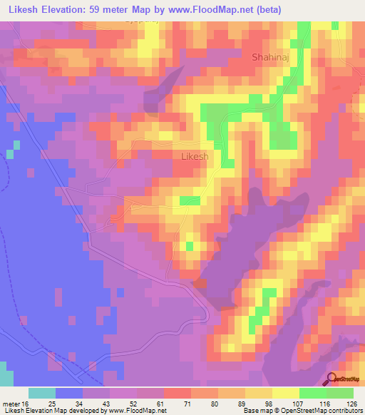 Likesh,Albania Elevation Map