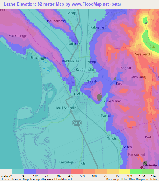 Lezhe,Albania Elevation Map