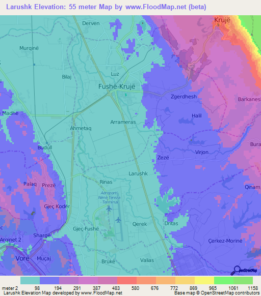 Larushk,Albania Elevation Map