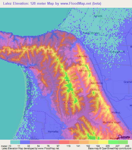 Lalez,Albania Elevation Map