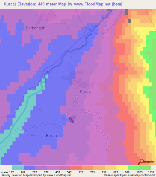 Kurcaj,Albania Elevation Map