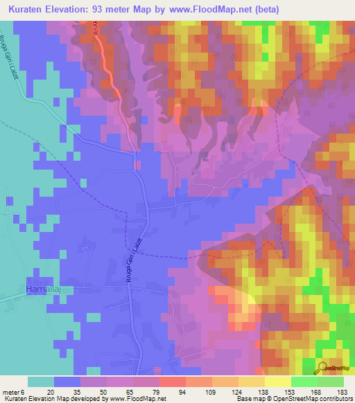 Kuraten,Albania Elevation Map