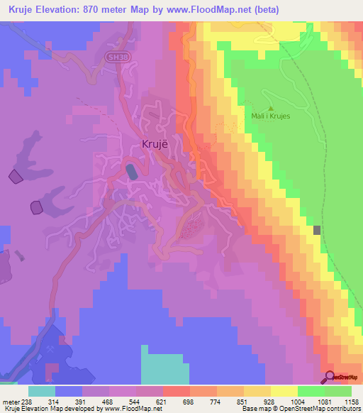 Kruje,Albania Elevation Map