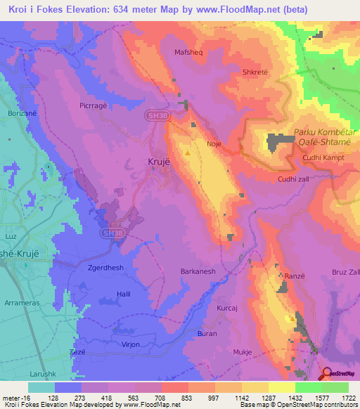 Kroi i Fokes,Albania Elevation Map