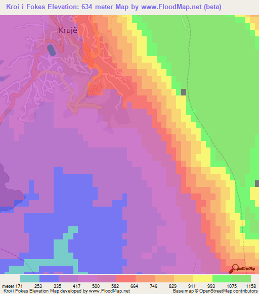 Kroi i Fokes,Albania Elevation Map