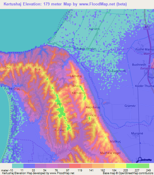 Kertushaj,Albania Elevation Map