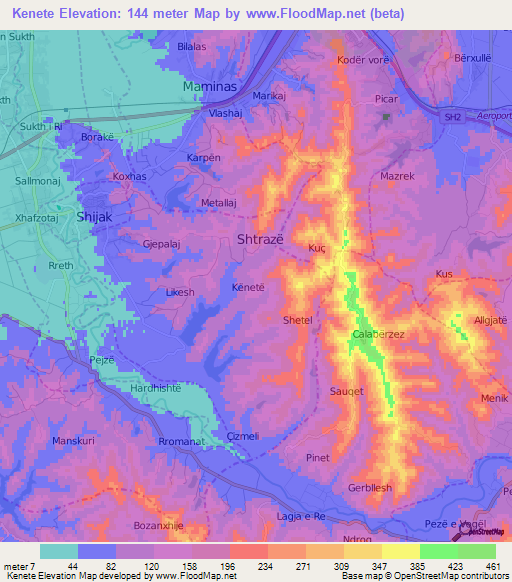 Kenete,Albania Elevation Map