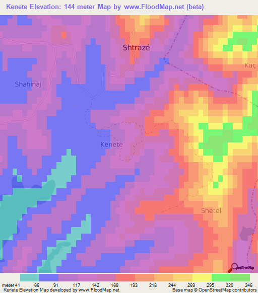 Kenete,Albania Elevation Map