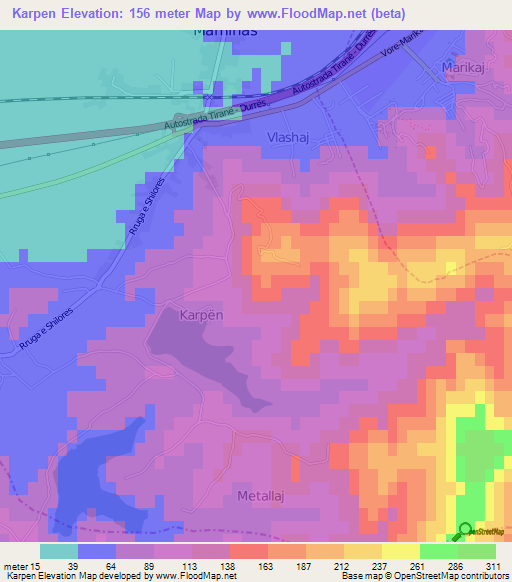 Karpen,Albania Elevation Map