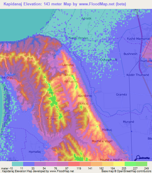 Kapidanaj,Albania Elevation Map