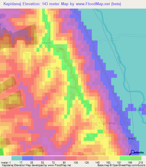 Kapidanaj,Albania Elevation Map