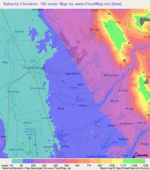 Kakarriq,Albania Elevation Map