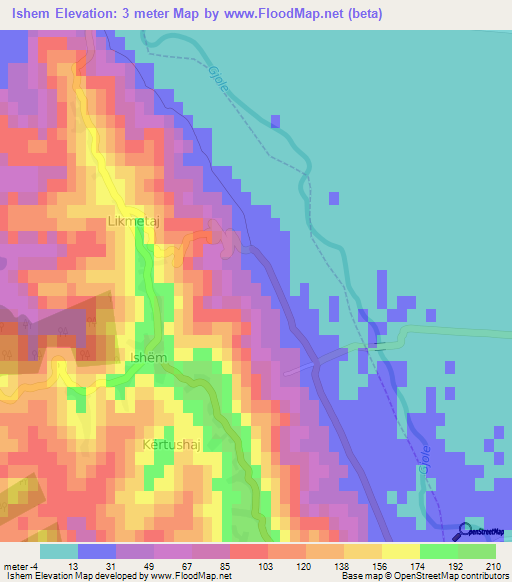 Ishem,Albania Elevation Map