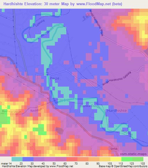 Hardhishte,Albania Elevation Map