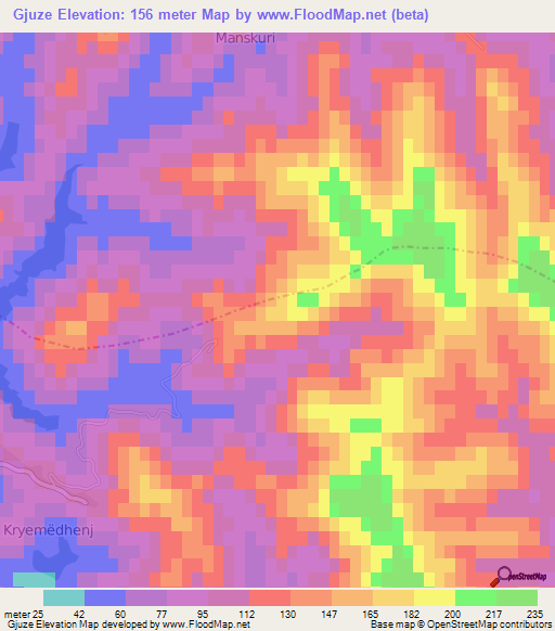 Gjuze,Albania Elevation Map