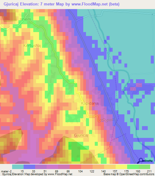 Gjuricaj,Albania Elevation Map