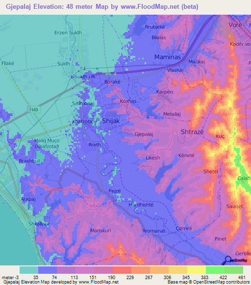 Gjepalaj,Albania Elevation Map