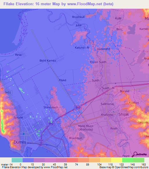 Fllake,Albania Elevation Map