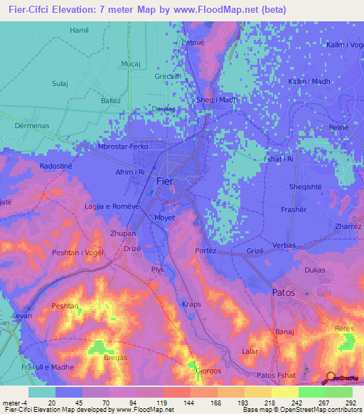 Fier-Cifci,Albania Elevation Map