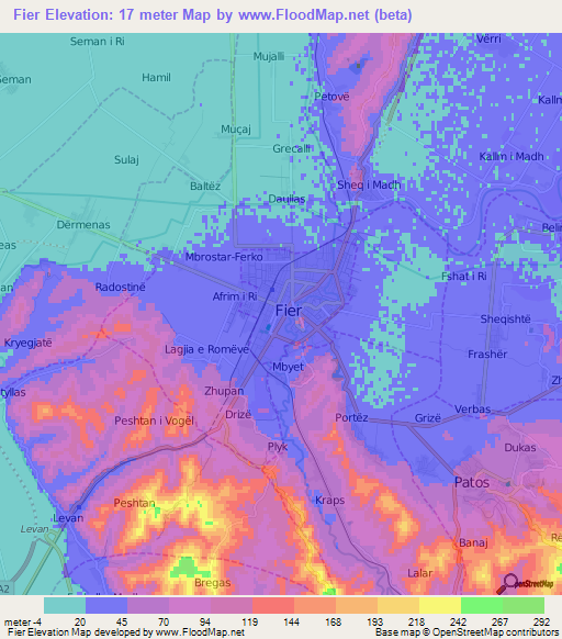 Fier,Albania Elevation Map