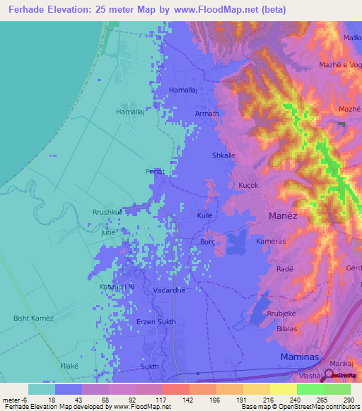 Ferhade,Albania Elevation Map