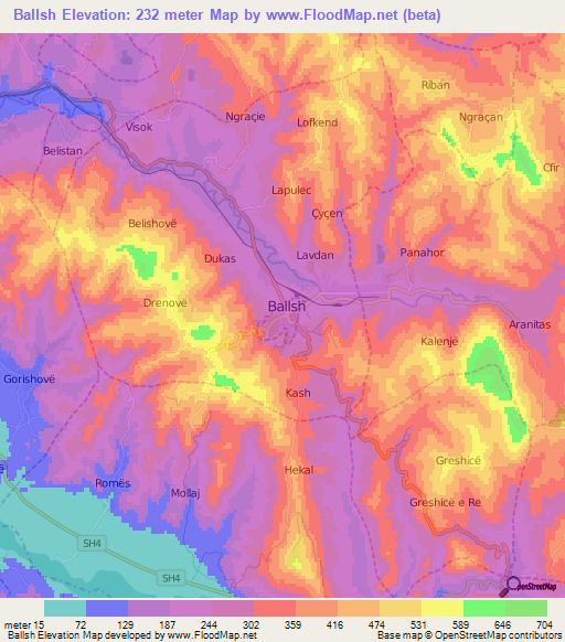 Ballsh,Albania Elevation Map