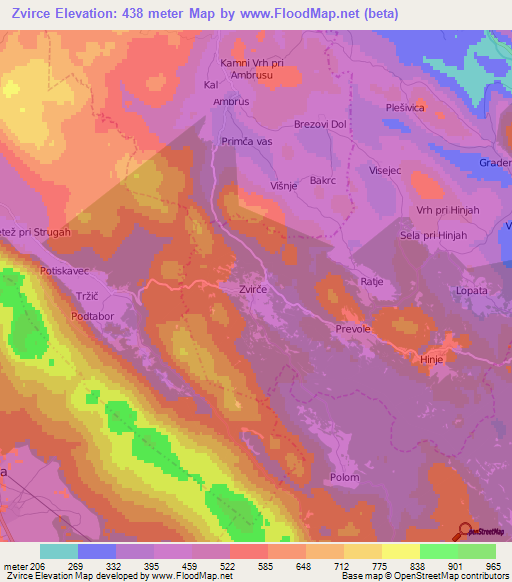 Zvirce,Slovenia Elevation Map