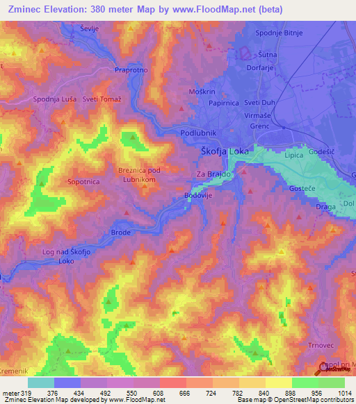 Zminec,Slovenia Elevation Map