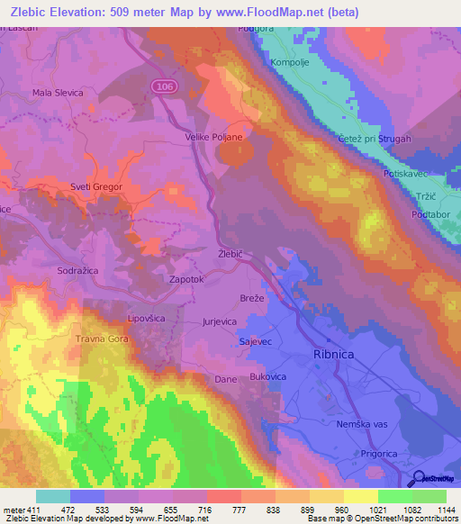 Zlebic,Slovenia Elevation Map