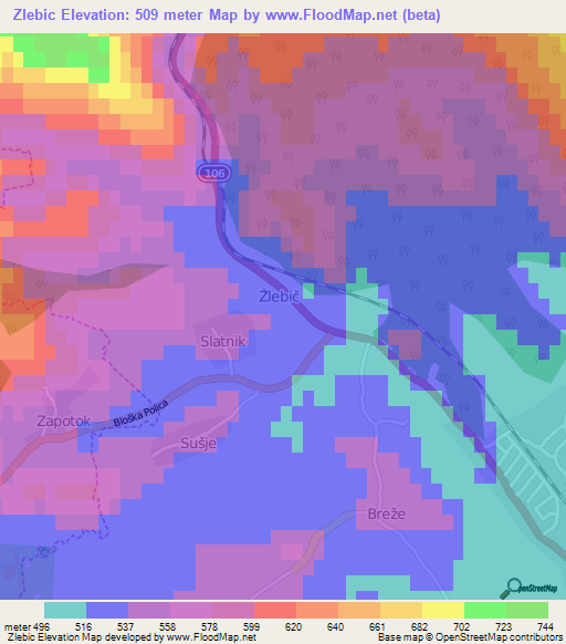 Zlebic,Slovenia Elevation Map