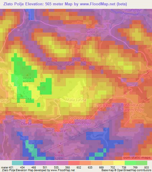 Zlato Polje,Slovenia Elevation Map