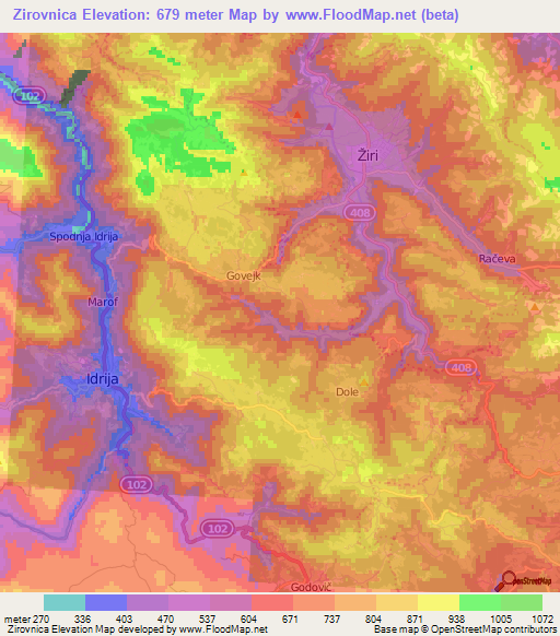 Zirovnica,Slovenia Elevation Map