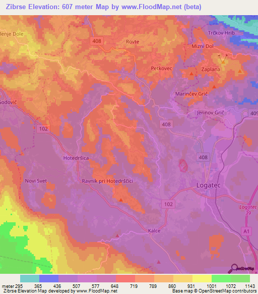 Zibrse,Slovenia Elevation Map