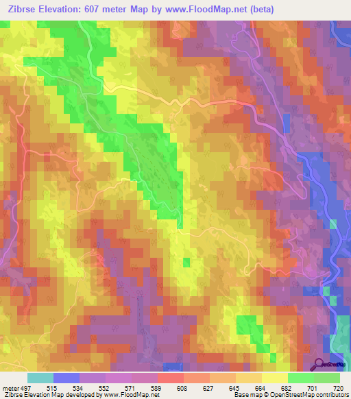 Zibrse,Slovenia Elevation Map