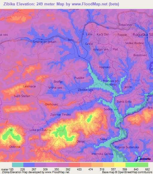 Zibika,Slovenia Elevation Map