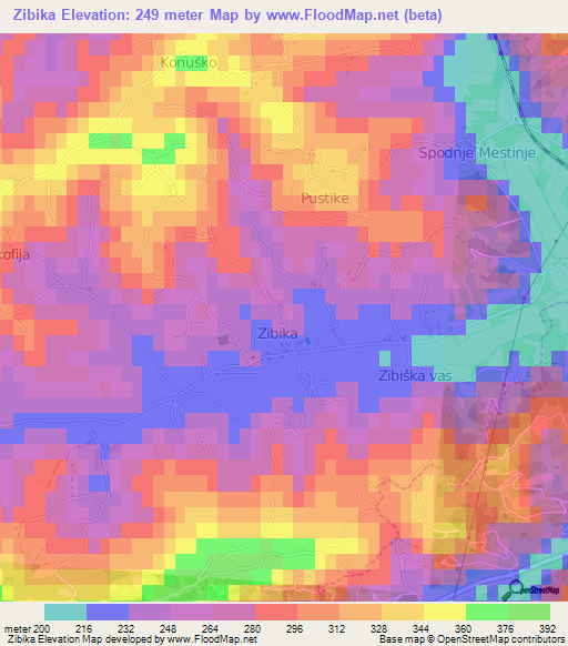 Zibika,Slovenia Elevation Map