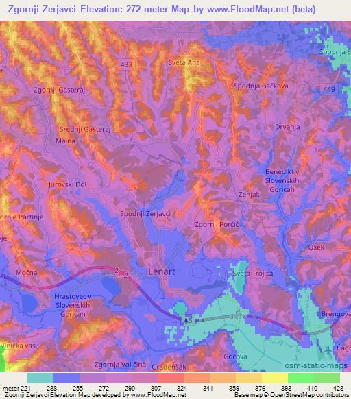 Zgornji Zerjavci,Slovenia Elevation Map