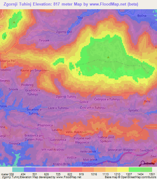 Zgornji Tuhinj,Slovenia Elevation Map