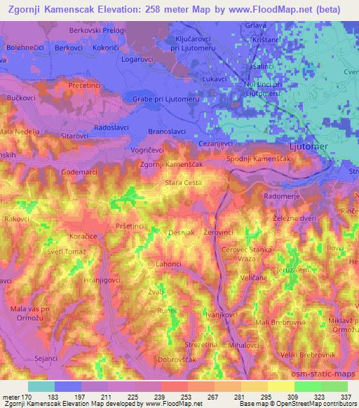 Zgornji Kamenscak,Slovenia Elevation Map