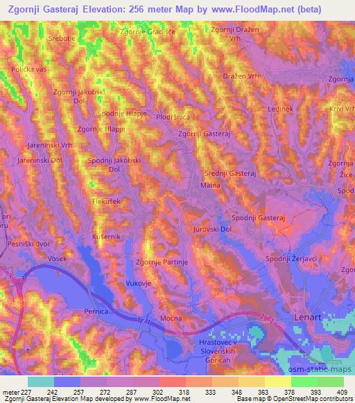 Zgornji Gasteraj,Slovenia Elevation Map